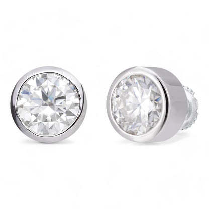 HarlemBling Real Moissanite Bezel Stud Earrings 925 Silver Mens Ladies Iced Diamond Tester 
