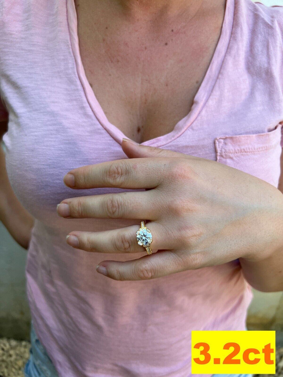 HarlemBling Real Moissanite Engagement Promise Ring 14k Gold Plated 925 Silver 1.2-4.2ct