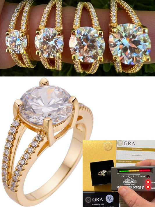 HarlemBling Real Moissanite Engagement Promise Ring 14k Gold Plated 925 Silver Diamond Test