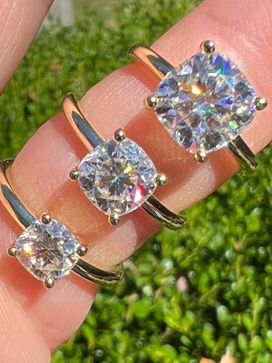 HarlemBling Real Moissanite Engagement Promise Ring Cushion Cut 14k Gold Plated 925 Silver