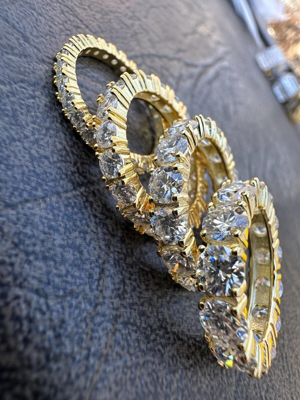 HarlemBling Real Moissanite Eternity Band Wedding Ring Diamond Test 14k Gold Over 925 Silver