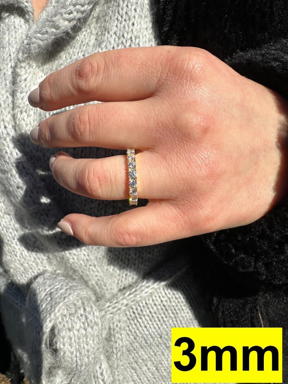 HarlemBling Real Moissanite Eternity Band Wedding Ring Diamond Test 14k Gold Over 925 Silver