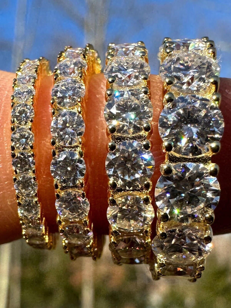 HarlemBling Real Moissanite Eternity Band Wedding Ring Diamond Test 14k Gold Over 925 Silver