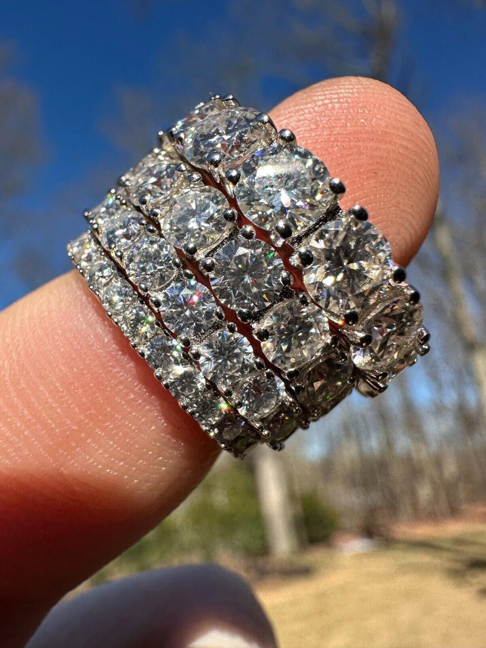 HarlemBling Real Moissanite Eternity Band Wedding Ring Pass Diamond Tester 925 Silver 2-5mm