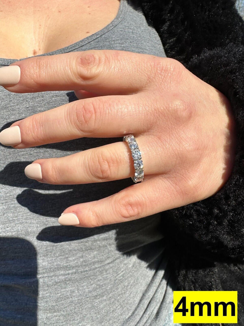 HarlemBling Real Moissanite Eternity Band Wedding Ring Pass Diamond Tester 925 Silver 2-5mm