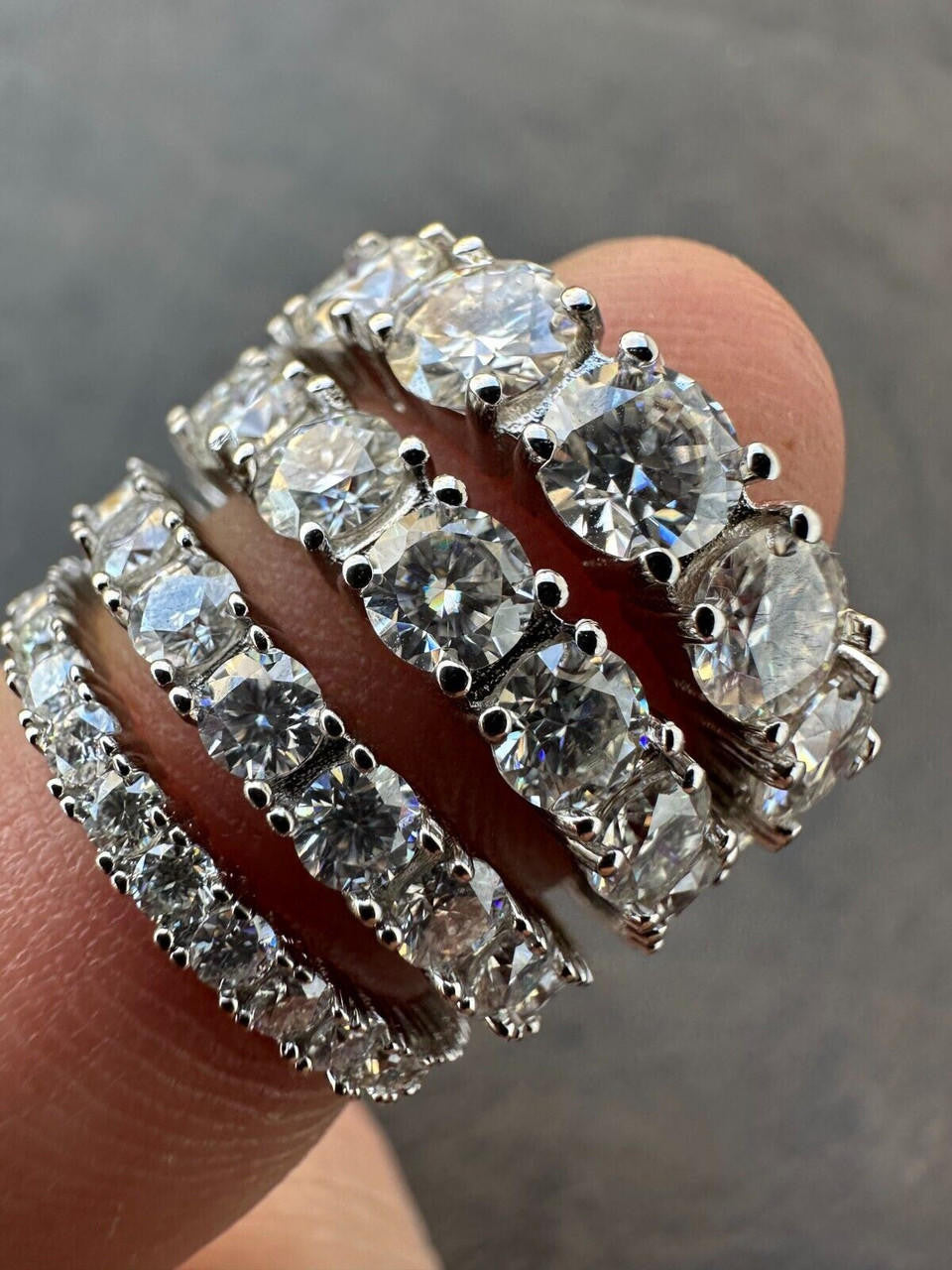 HarlemBling Real Moissanite Eternity Band Wedding Ring Pass Diamond Tester 925 Silver 2-5mm