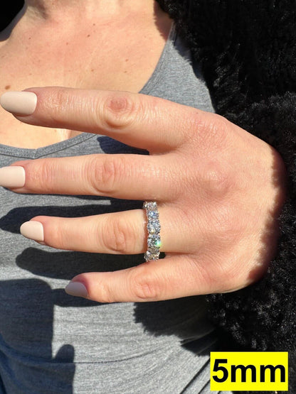 HarlemBling Real Moissanite Eternity Band Wedding Ring Pass Diamond Tester 925 Silver 2-5mm