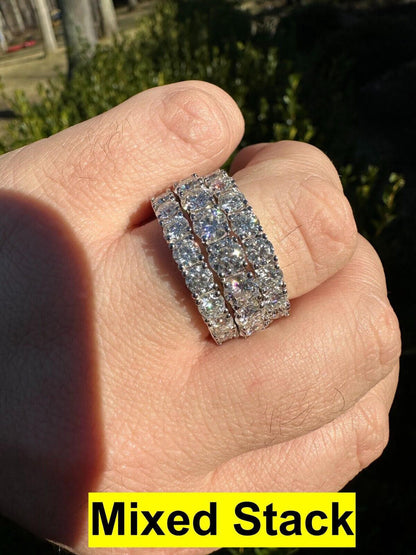 HarlemBling Real Moissanite Eternity Band Wedding Ring Pass Diamond Tester 925 Silver 2-5mm