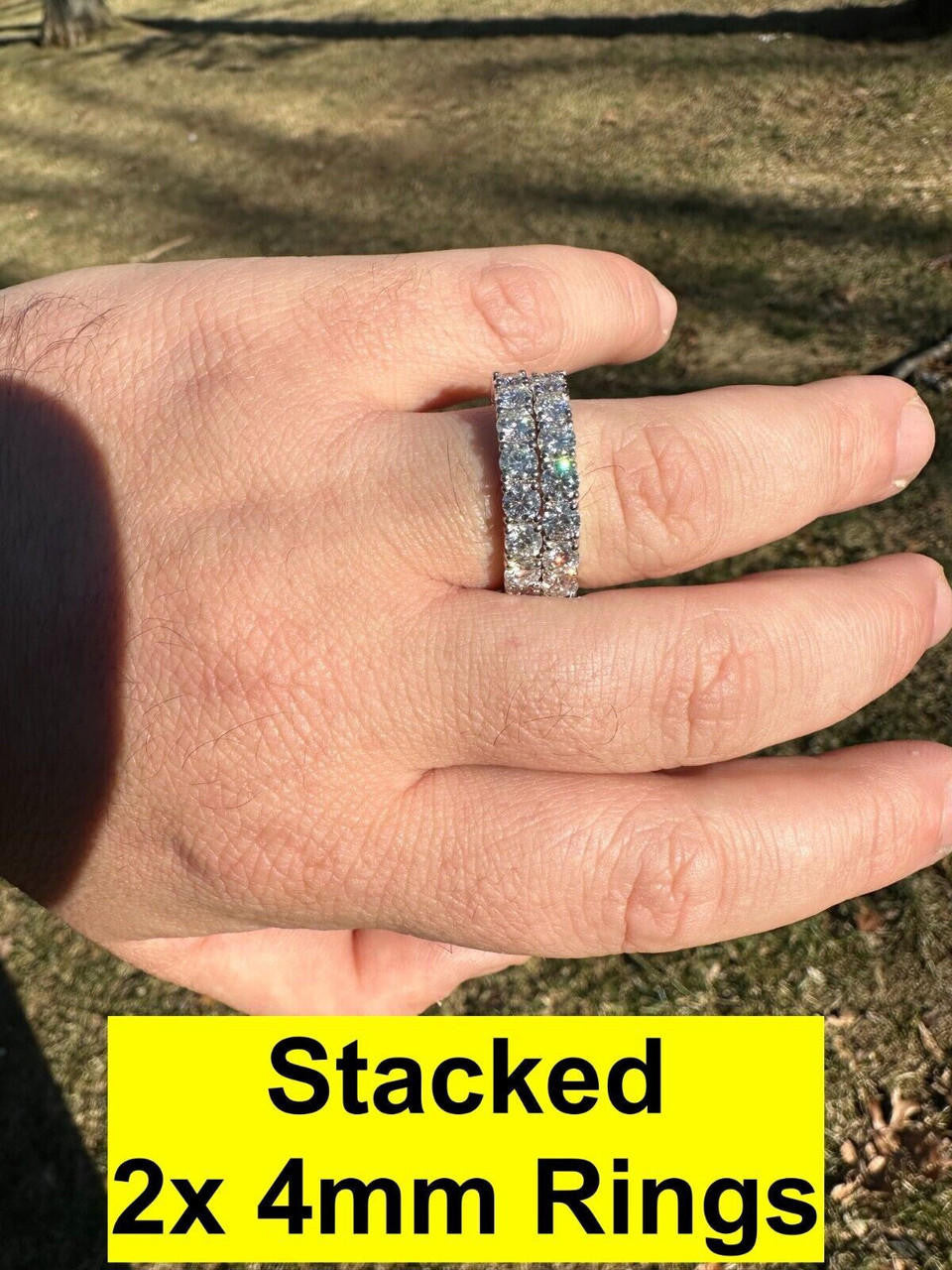 HarlemBling Real Moissanite Eternity Band Wedding Ring Pass Diamond Tester 925 Silver 2-5mm