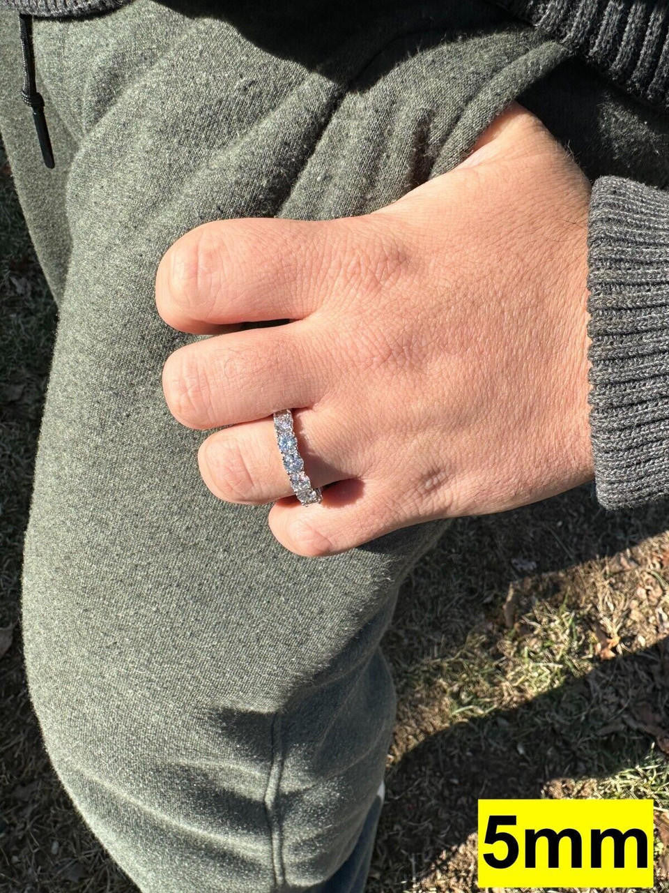 HarlemBling Real Moissanite Eternity Band Wedding Ring Pass Diamond Tester 925 Silver 2-5mm