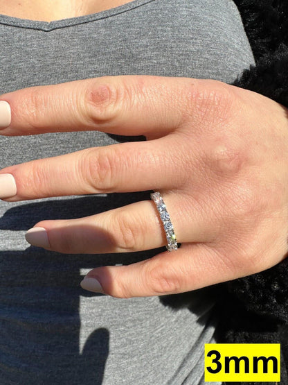 HarlemBling Real Moissanite Eternity Band Wedding Ring Pass Diamond Tester 925 Silver 2-5mm