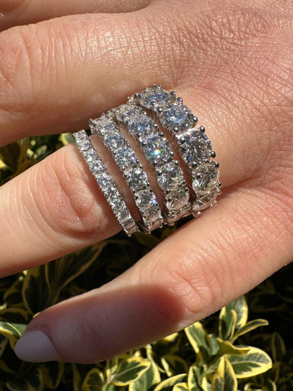 HarlemBling Real Moissanite Eternity Band Wedding Ring Pass Diamond Tester 925 Silver 2-5mm