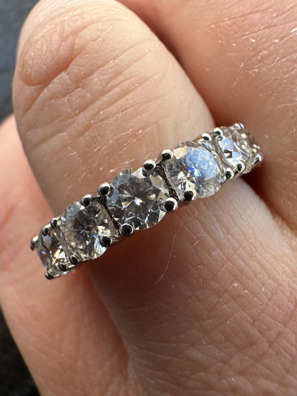 HarlemBling Real Moissanite Eternity Band Wedding Ring Pass Diamond Tester 925 Silver 2-5mm