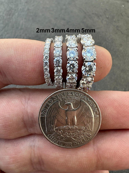 HarlemBling Real Moissanite Eternity Band Wedding Ring Pass Diamond Tester 925 Silver 2-5mm