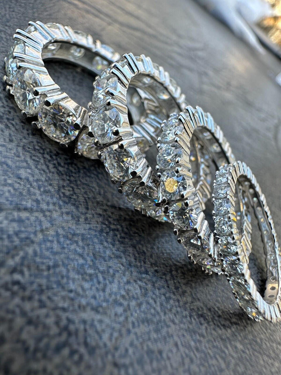 HarlemBling Real Moissanite Eternity Band Wedding Ring Pass Diamond Tester 925 Silver 2-5mm