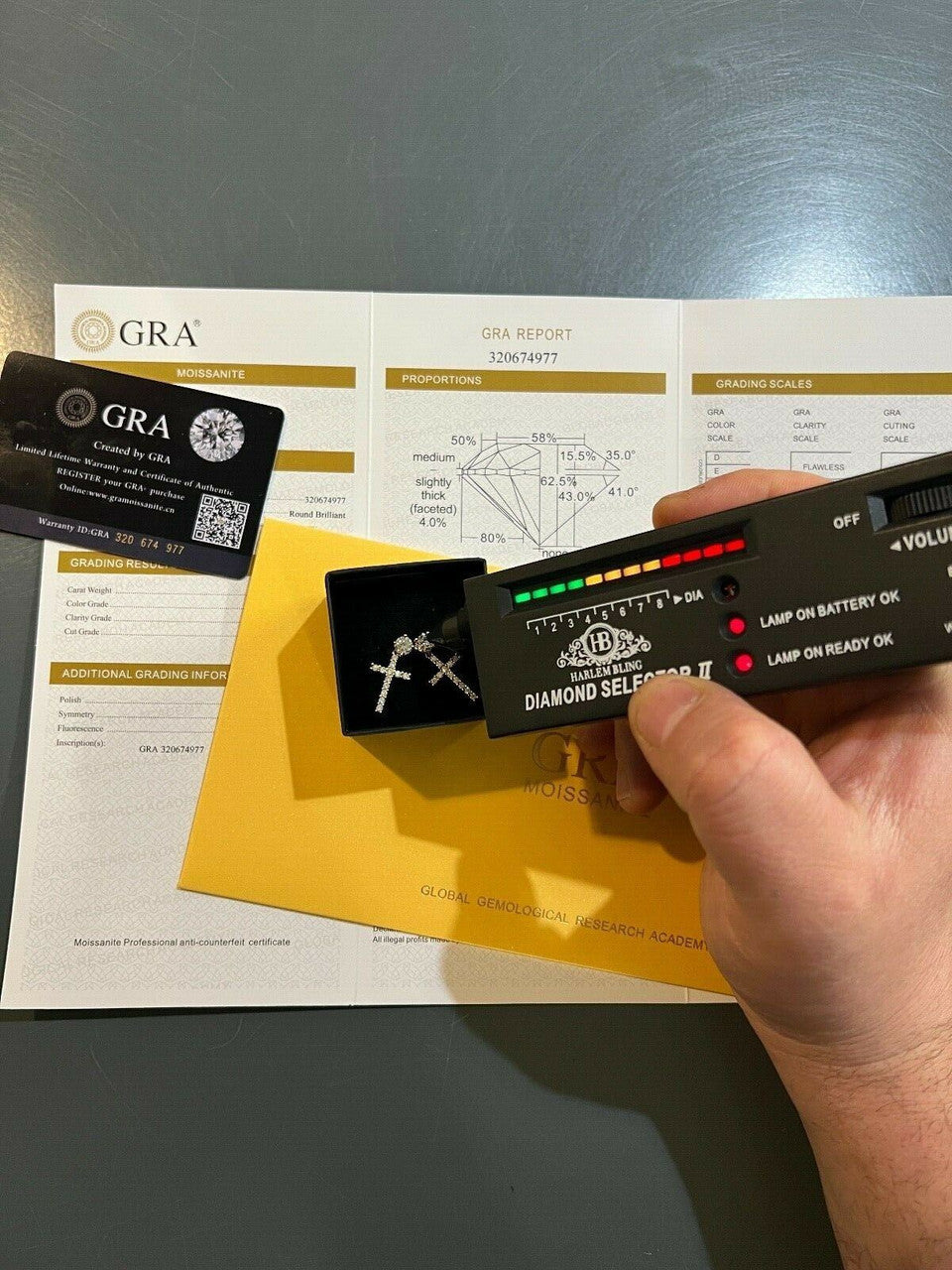 HarlemBling Real MOISSANITE Gold Vermeil Dangle Cross Studs Earrings Iced Pass Diamond Test