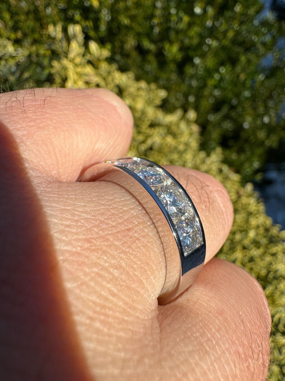 HarlemBling Real Moissanite Half Eternity Band Channel Set Wedding Ring 925 Silver 1.5mm-5mm