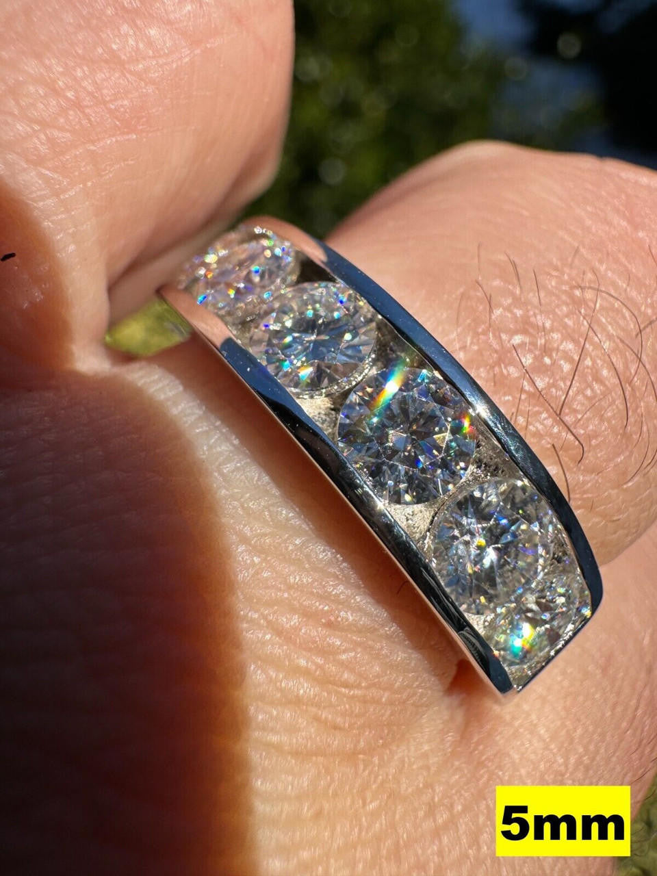 HarlemBling Real Moissanite Half Eternity Band Channel Set Wedding Ring 925 Silver 1.5mm-5mm