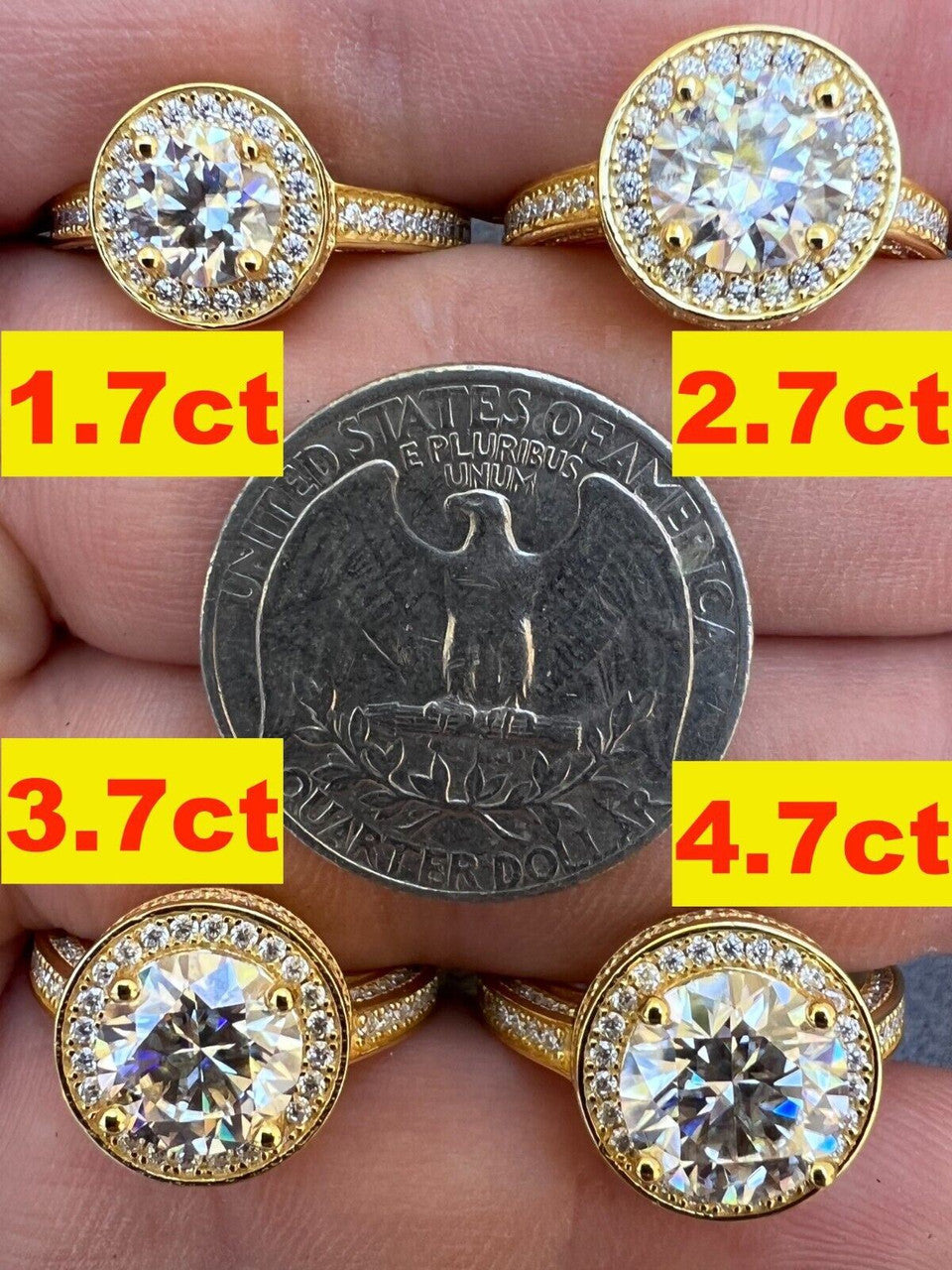 HarlemBling Real MOISSANITE Halo Engagement Promise Ring 14k Gold Plated 925 Silver All Size