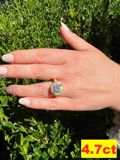 HarlemBling Real MOISSANITE Halo Engagement Promise Ring 14k Gold Plated 925 Silver All Size