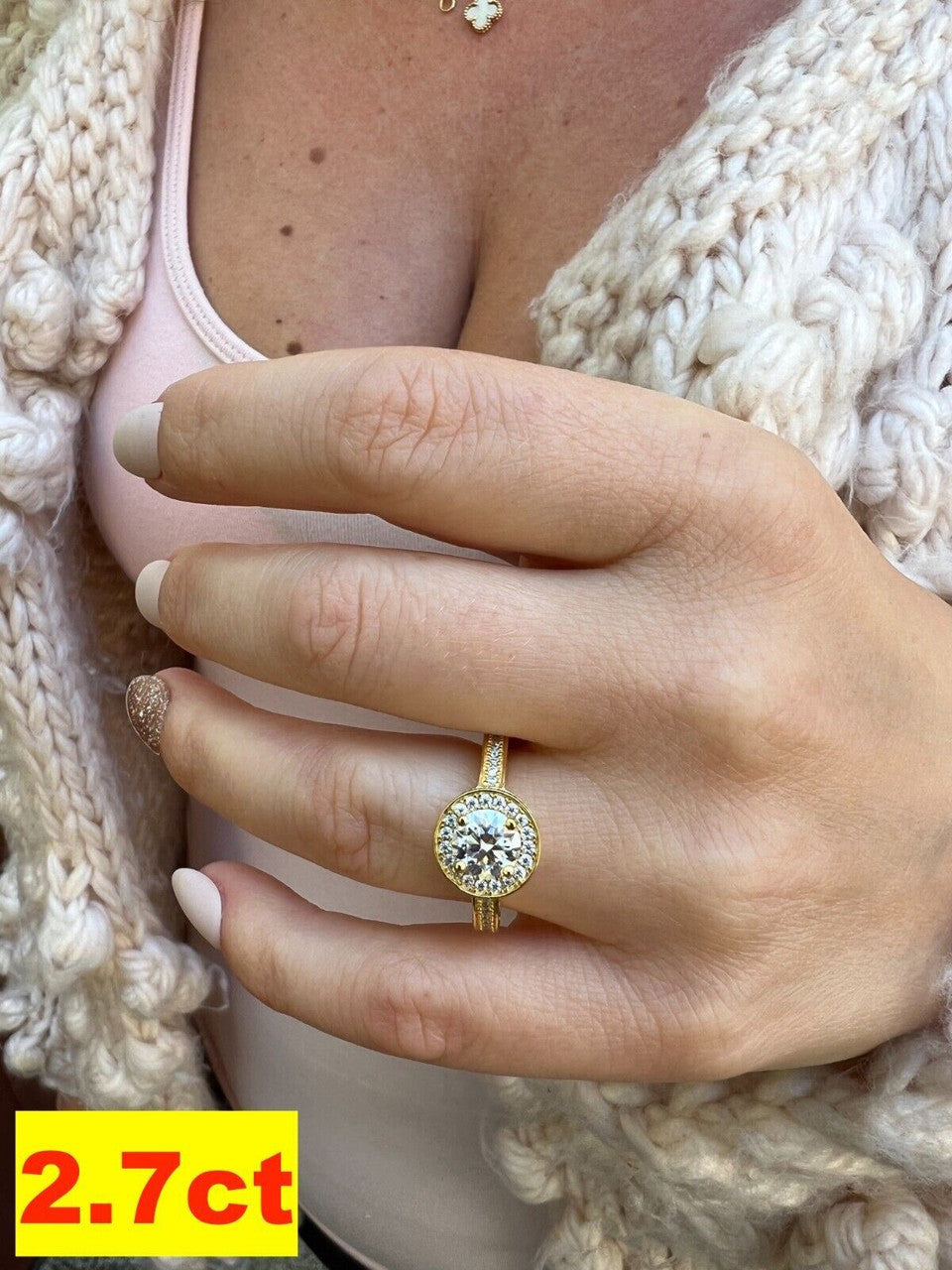 HarlemBling Real MOISSANITE Halo Engagement Promise Ring 14k Gold Plated 925 Silver All Size