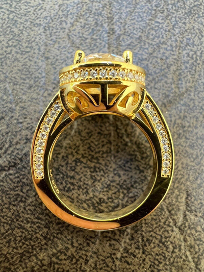 HarlemBling Real MOISSANITE Halo Engagement Promise Ring 14k Gold Plated 925 Silver All Size