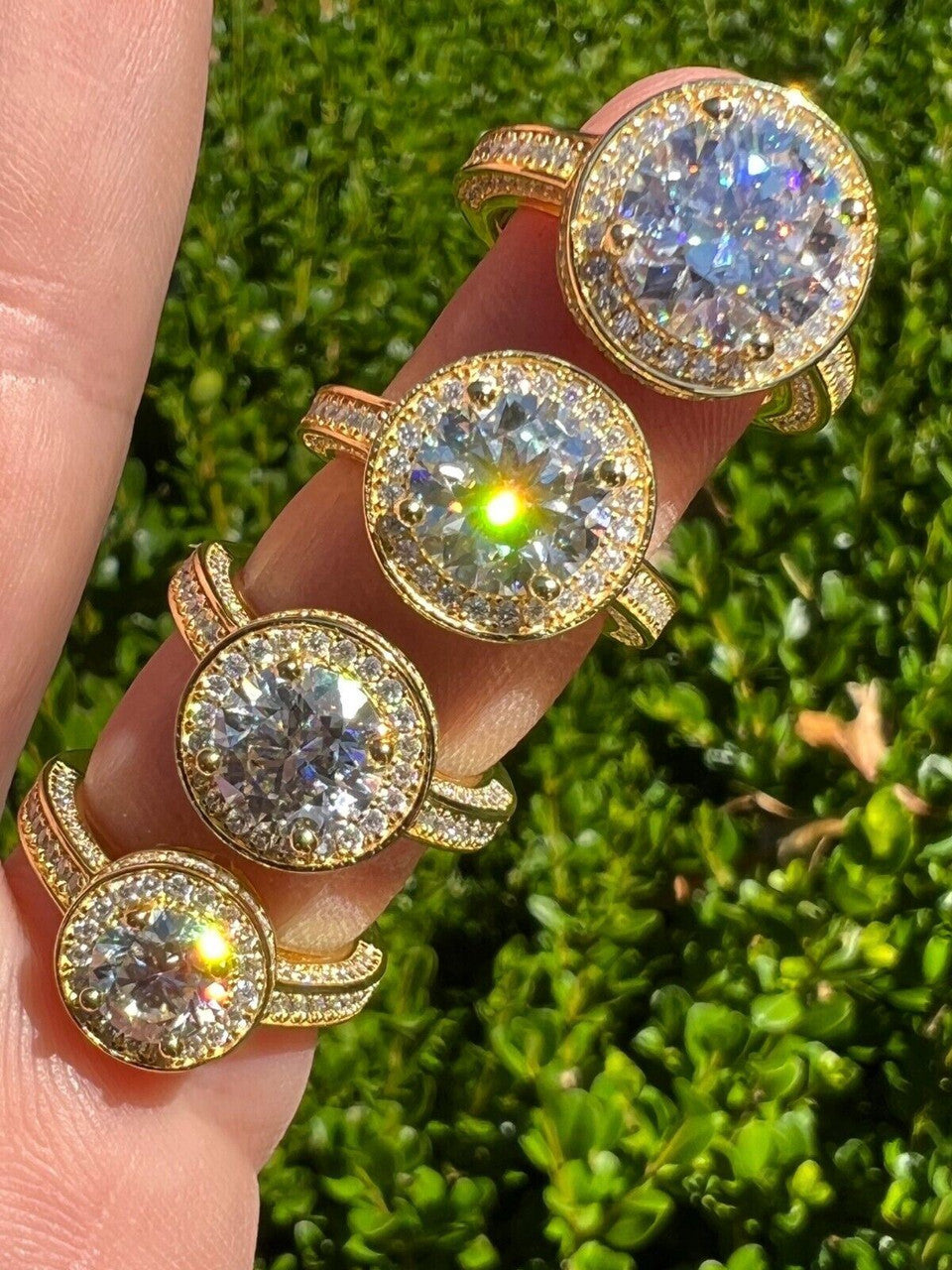 HarlemBling Real MOISSANITE Halo Engagement Promise Ring 14k Gold Plated 925 Silver All Size