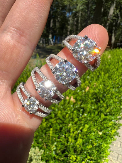 HarlemBling Real Moissanite Halo Engagement Promise Ring 925 Silver Diamond Test  4 Sizes