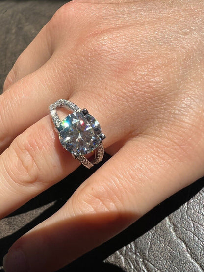 HarlemBling Real Moissanite Halo Engagement Promise Ring 925 Silver Diamond Test  4 Sizes