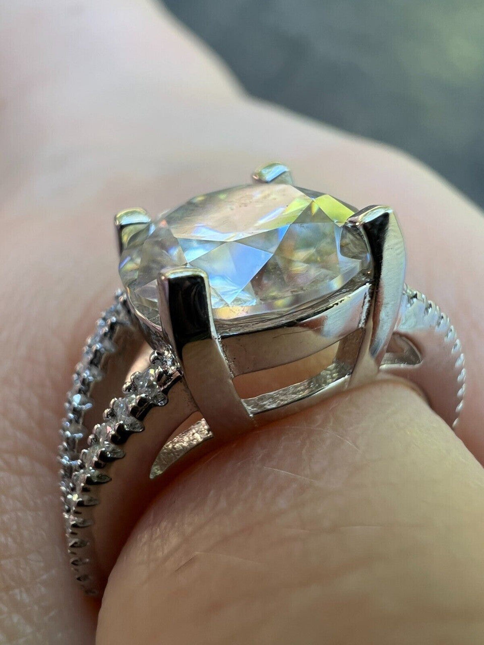 HarlemBling Real Moissanite Halo Engagement Promise Ring 925 Silver Diamond Test  4 Sizes