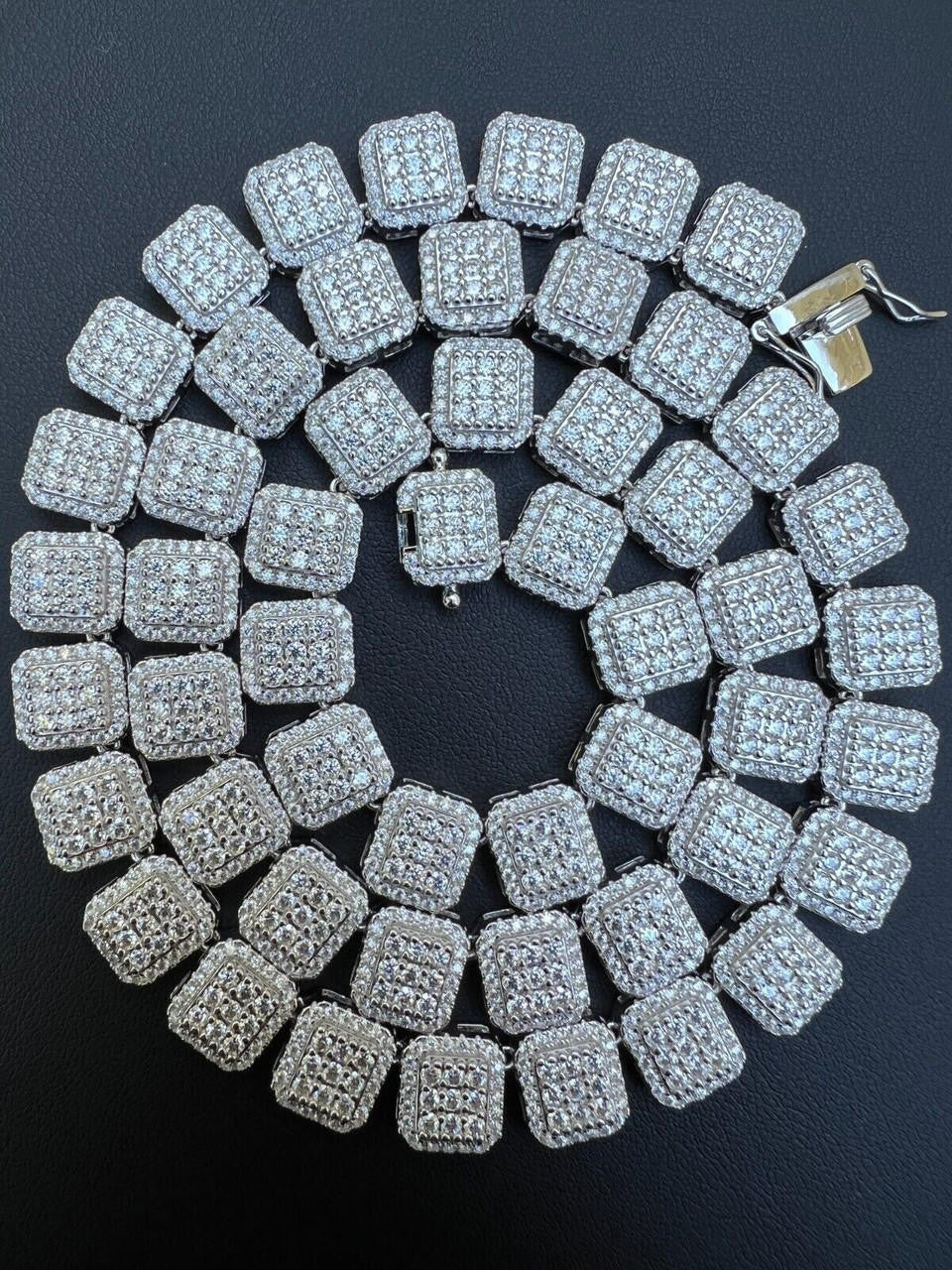HarlemBling Real MOISSANITE Iced Silver Custom Square Link Chain Pass Diamond Test 18-30