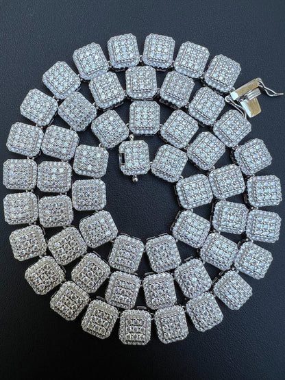 HarlemBling Real MOISSANITE Iced Silver Custom Square Link Chain Pass Diamond Test 18-30