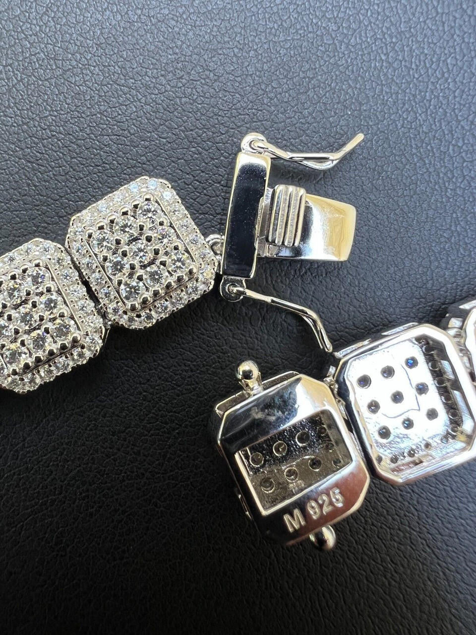 HarlemBling Real MOISSANITE Iced Silver Custom Square Link Chain Pass Diamond Test 18-30