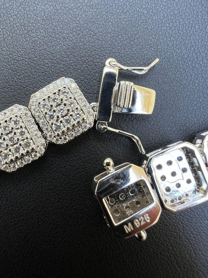 HarlemBling Real MOISSANITE Iced Silver Custom Square Link Chain Pass Diamond Test 18-30