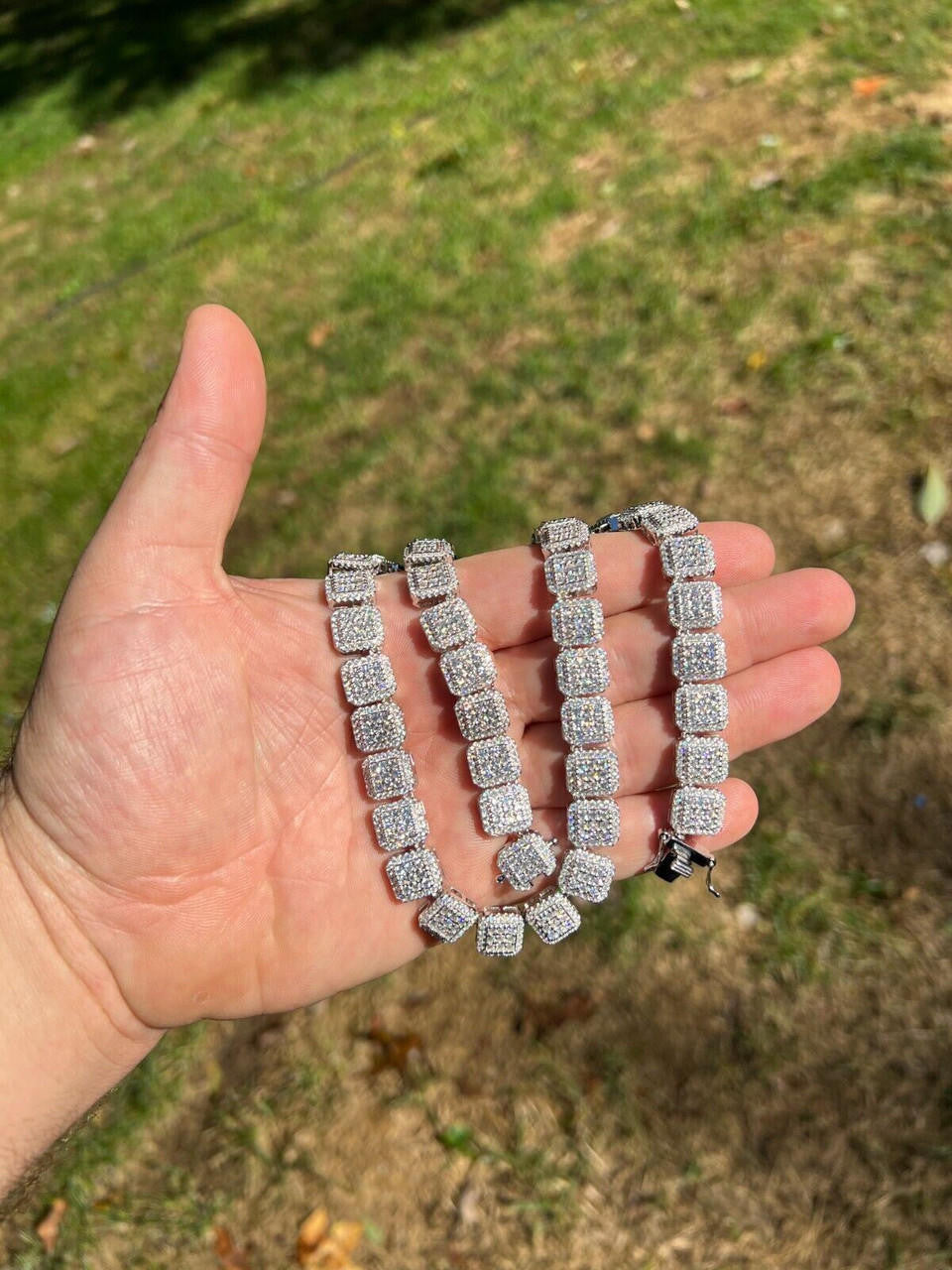 HarlemBling Real MOISSANITE Iced Silver Custom Square Link Chain Pass Diamond Test 18-30