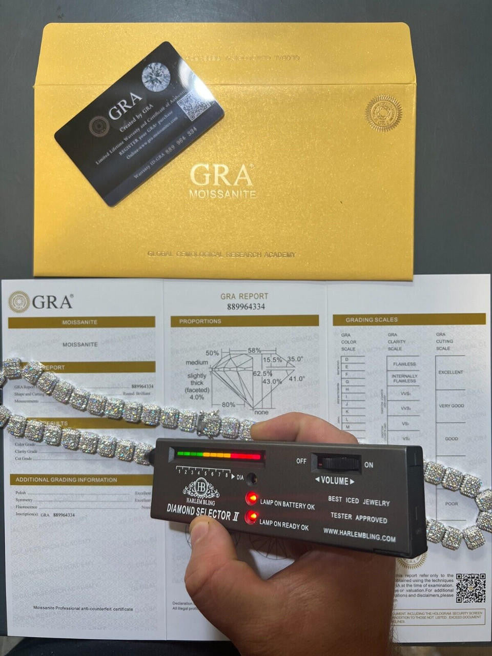 HarlemBling Real MOISSANITE Iced Silver Custom Square Link Chain Pass Diamond Test 18-30