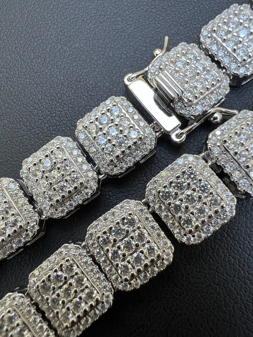 HarlemBling Real MOISSANITE Iced Silver Custom Square Link Chain Pass Diamond Test 18-30