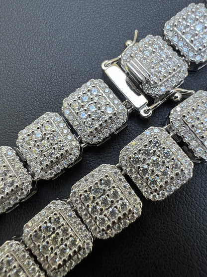 HarlemBling Real MOISSANITE Iced Silver Custom Square Link Chain Pass Diamond Test 18-30