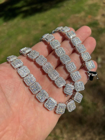 HarlemBling Real MOISSANITE Iced Silver Custom Square Link Chain Pass Diamond Test 18-30