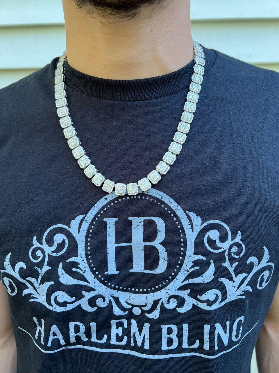 HarlemBling Real MOISSANITE Iced Silver Custom Square Link Chain Pass Diamond Test 18-30