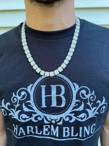 HarlemBling Real MOISSANITE Iced Silver Custom Square Link Chain Pass Diamond Test 18-30