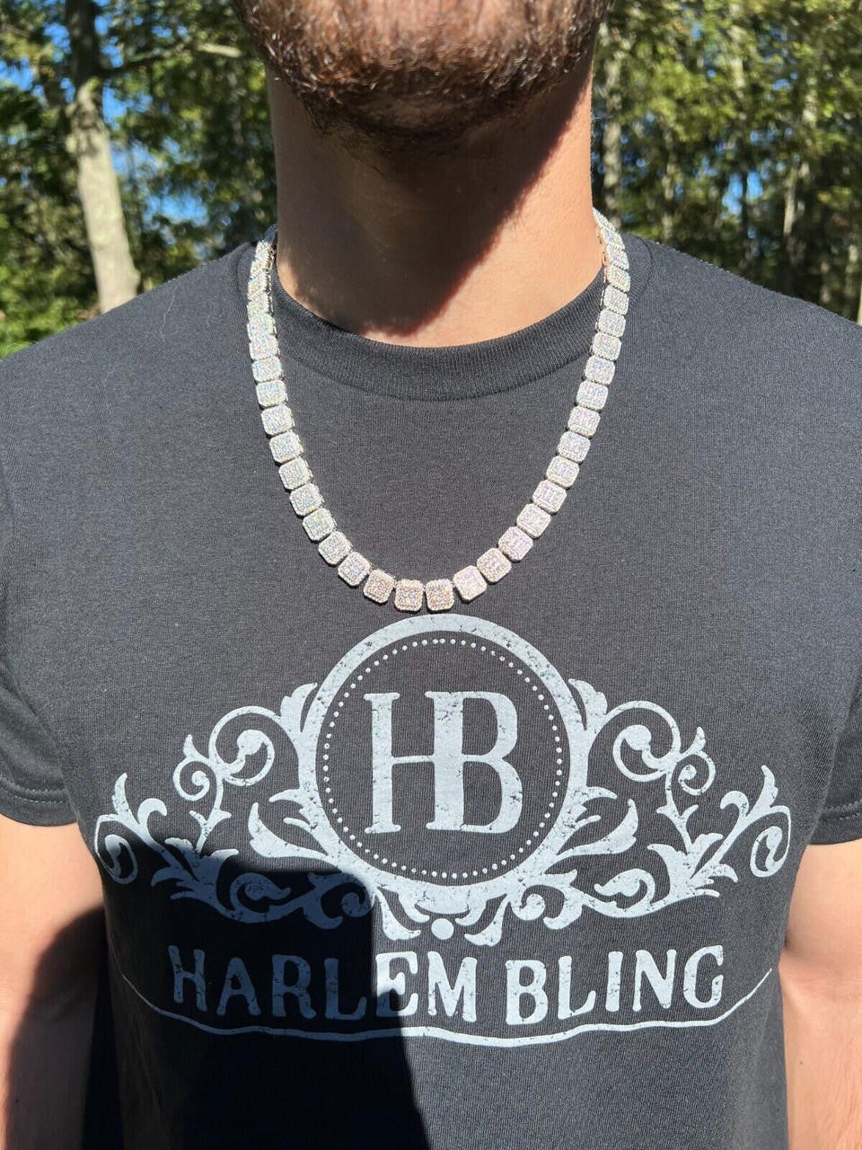 HarlemBling Real MOISSANITE Iced Silver Custom Square Link Chain Pass Diamond Test 18-30