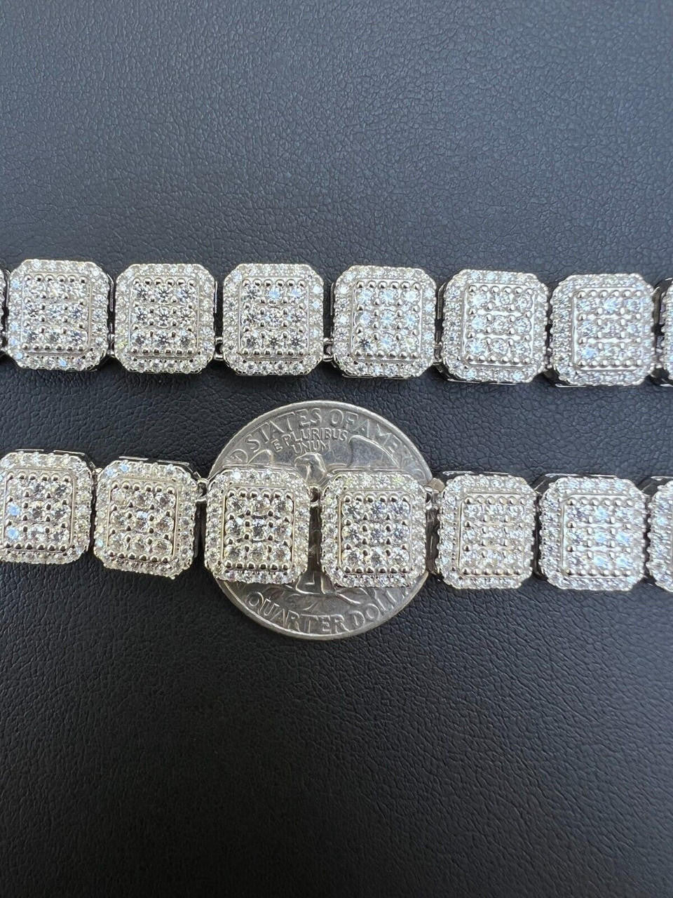 HarlemBling Real MOISSANITE Iced Silver Custom Square Link Chain Pass Diamond Test 18-30