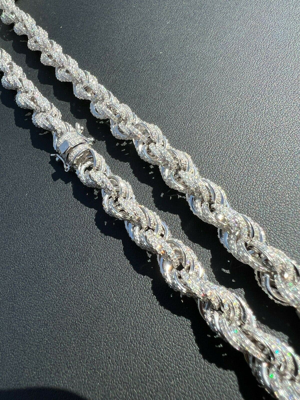 HarlemBling Real MOISSANITE Iced Silver Mens Hip Hop Rope Chain 9mm Thick Pass Diamond Test