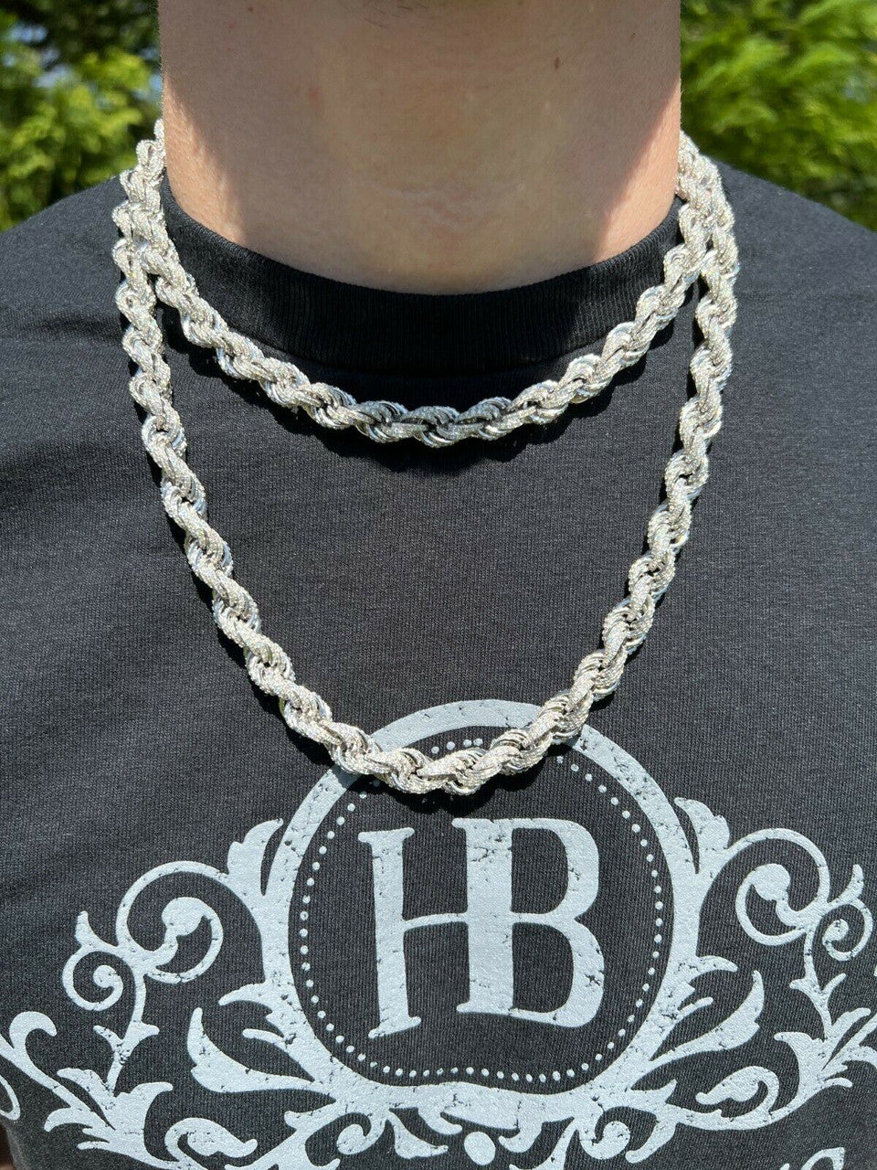HarlemBling Real MOISSANITE Iced Silver Mens Hip Hop Rope Chain 9mm Thick Pass Diamond Test