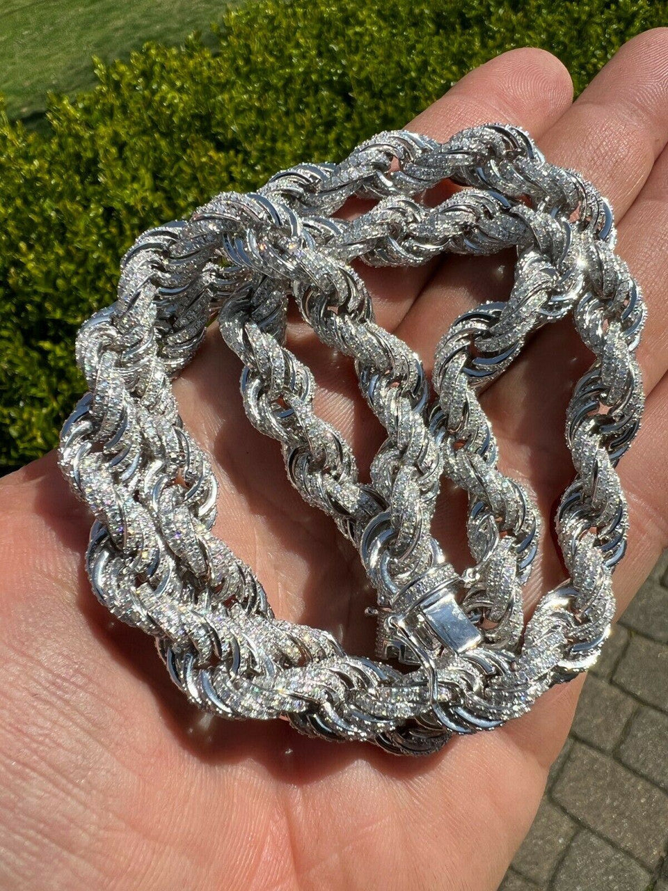 HarlemBling Real MOISSANITE Iced Silver Mens Hip Hop Rope Chain 9mm Thick Pass Diamond Test