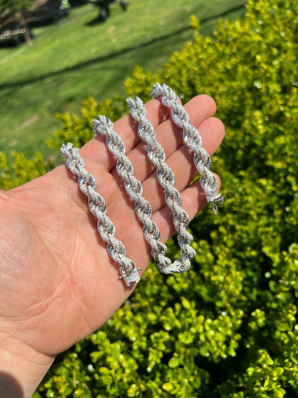 HarlemBling Real MOISSANITE Iced Silver Mens Hip Hop Rope Chain 9mm Thick Pass Diamond Test