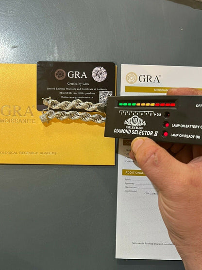 HarlemBling Real MOISSANITE Iced Silver Mens Hip Hop Rope Chain 9mm Thick Pass Diamond Test