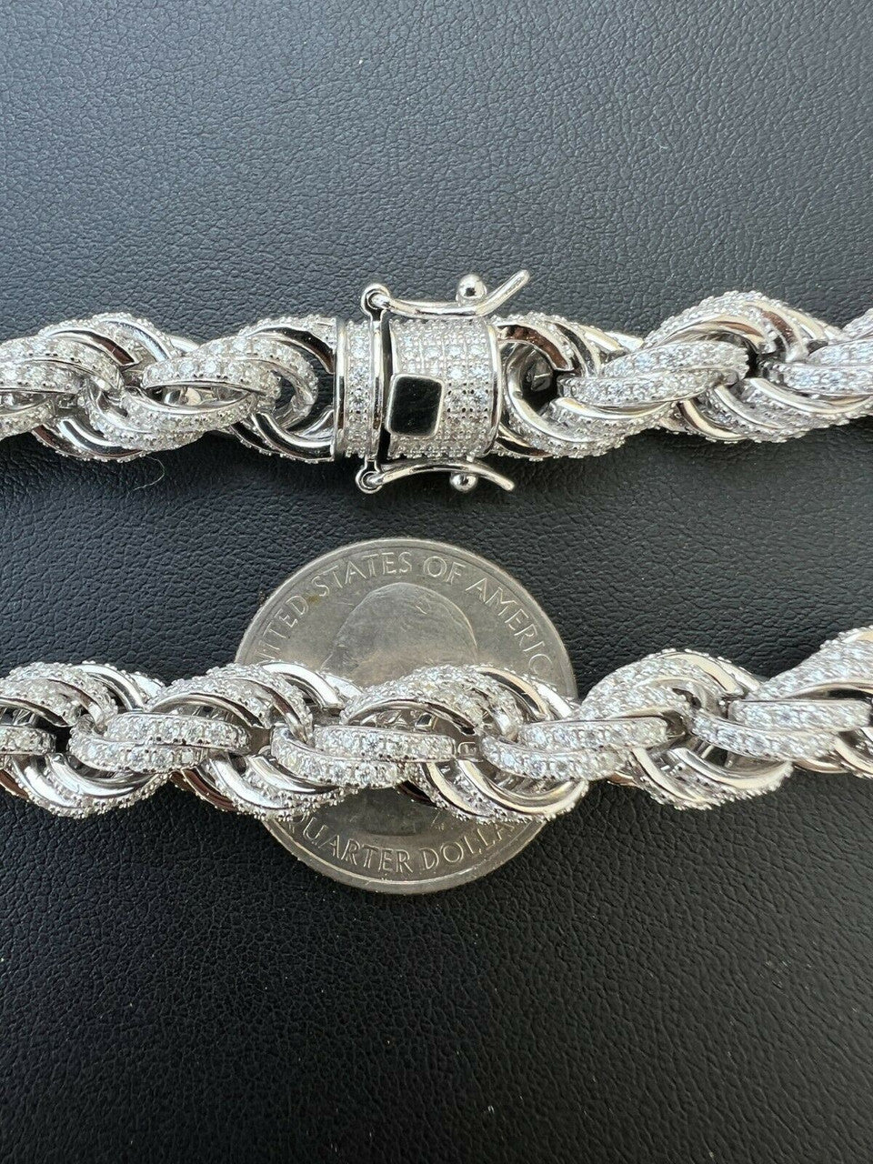 HarlemBling Real MOISSANITE Iced Silver Mens Hip Hop Rope Chain 9mm Thick Pass Diamond Test