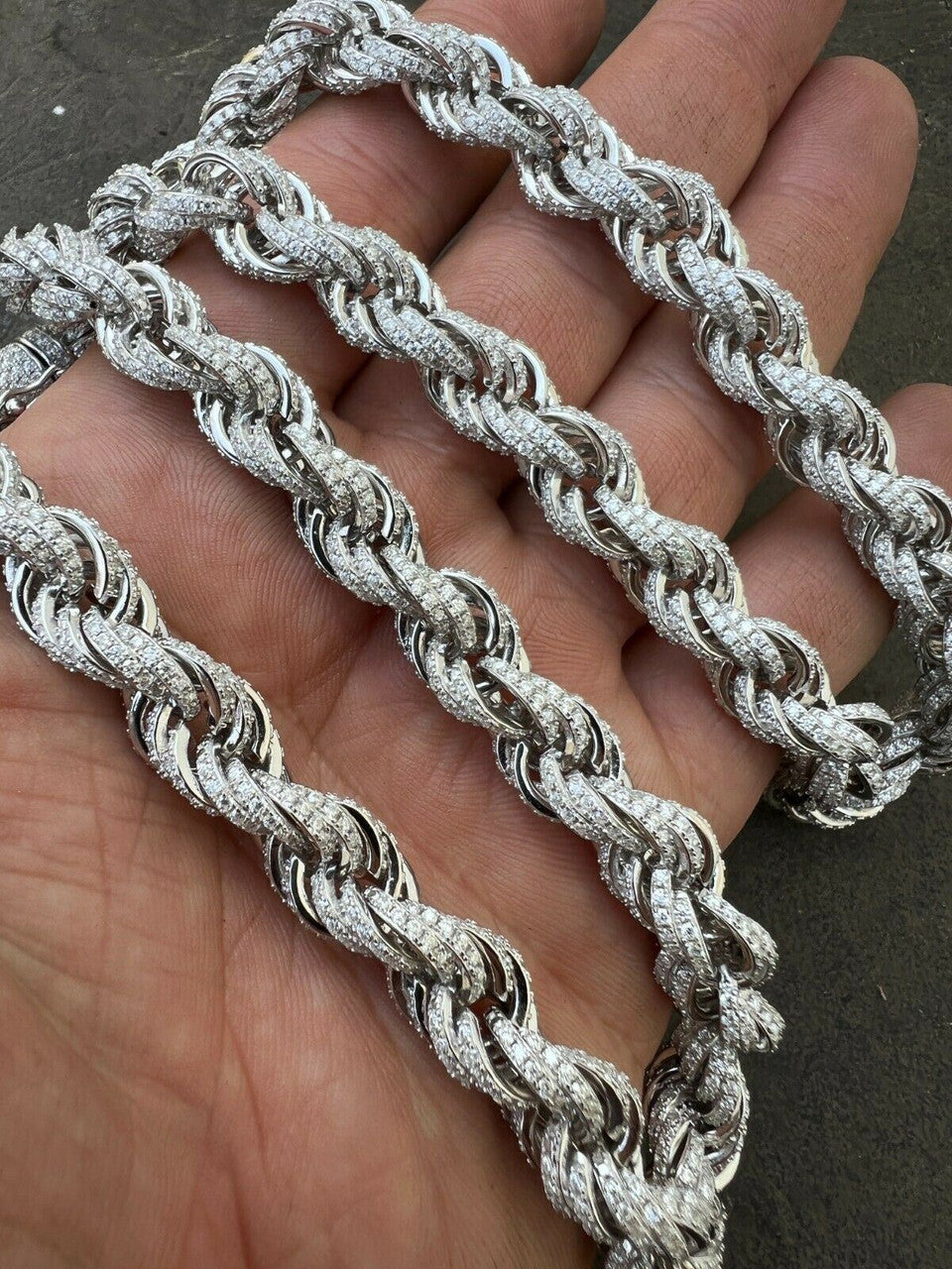 HarlemBling Real MOISSANITE Iced Silver Mens Hip Hop Rope Chain 9mm Thick Pass Diamond Test